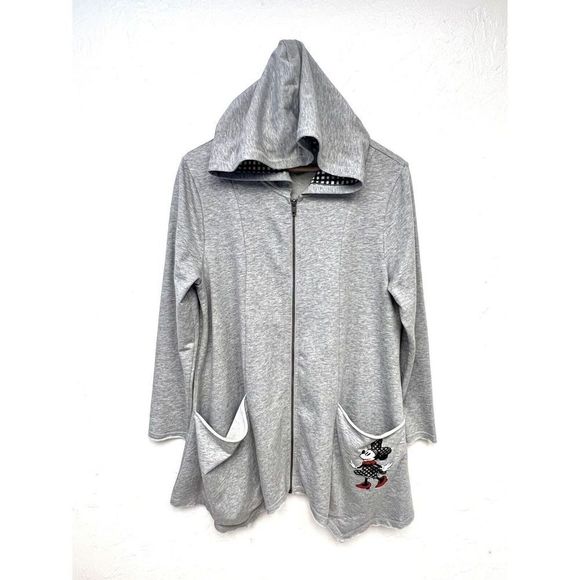 Disney Parks Minnie Mouse Hoodie Jacket L Zipper Pockets Womens Grey - Picture 2 of 7